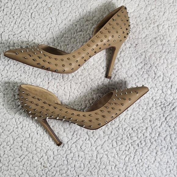 Sam Edelman Shoes HADLEE Oatmeal Suede Spiked Pump D'Orsay Heel size 6.5 - Picture 5 of 8